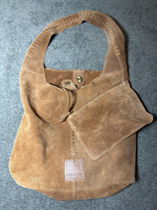 Haute Hippie Handbags - Haute Hippie Style Suede Leather Festival Hobo Shouder Tote Bag Brown Tan Boho